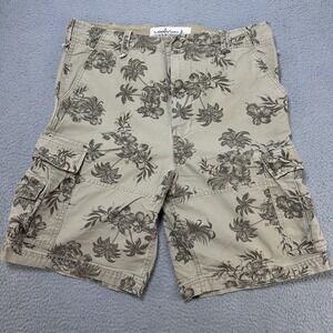 Vintage Wonderwall Cargo Shorts Mens 34 Beige Hawaiian Floral Utility Drawstring